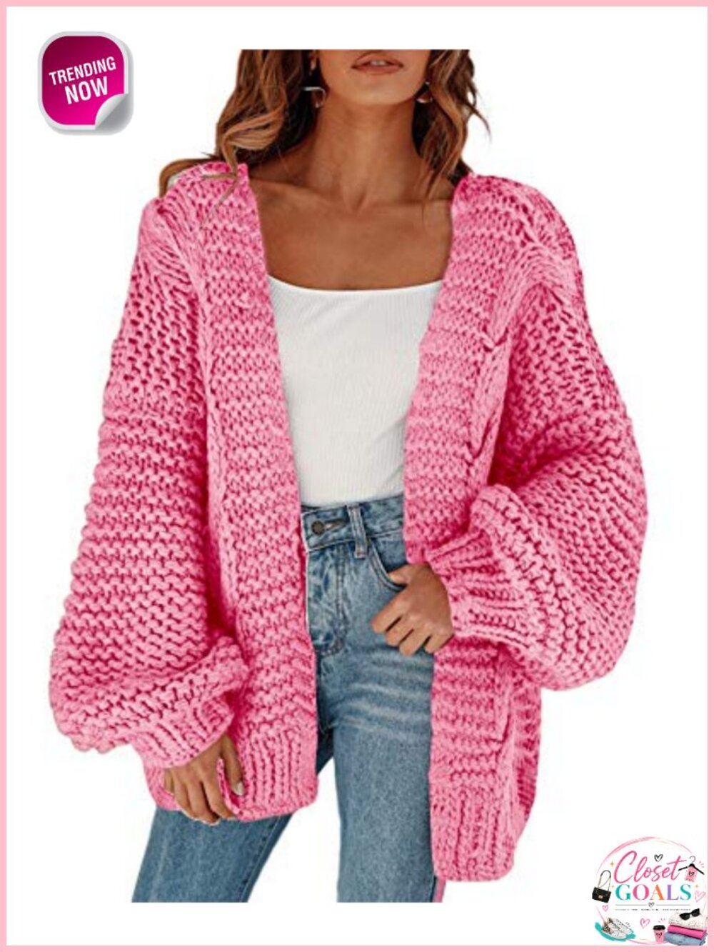 Open Front Chunky Knit Cardigan Oversized Lantern Sleeve Sweater Coat